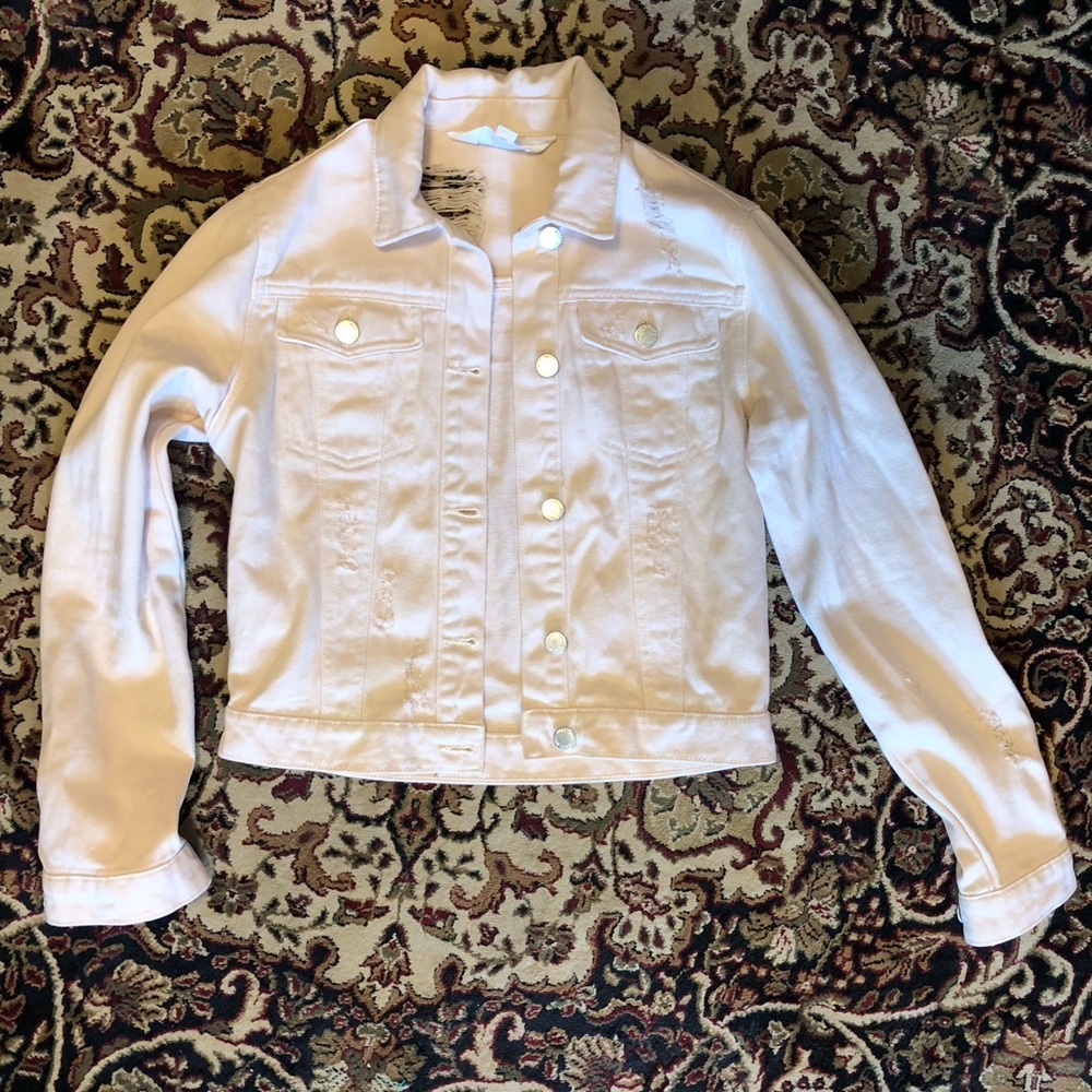 Miss Selfridge peachyWhite Cropped distressed Jean Jacket size 2